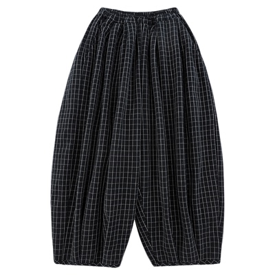 幼悠男童加绒加厚黑白色织格子气球裤冬季时髦百搭宽松休闲裤子潮