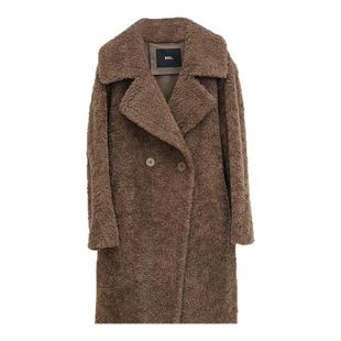 IMM尹默冬气质大翻领咖啡色长款绵羊毛绒毛泰迪大衣外套女