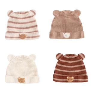 YOUGE幼歌 婴幼儿绒绒小熊仔羊绒羊毛混纺真暖小熊绣花卡通帽子潮