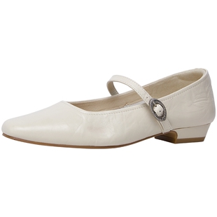 PT'SON/百田森2025夏季玛丽珍鞋女平底一字扣带浅口羊皮方头单鞋