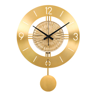 挂钟客厅现代简约时尚高档黄铜时钟免打孔石英钟餐厅大气装饰钟表