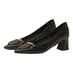 达芙妮黑色高跟单鞋女妈妈2026年春季新款女鞋粗跟软皮春款小皮鞋