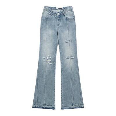 XUZHI破洞V型腰喇叭裤