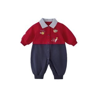 [7A抗菌]宝宝红色连体衣男婴新款外出哈衣婴幼儿春装新生婴儿衣服