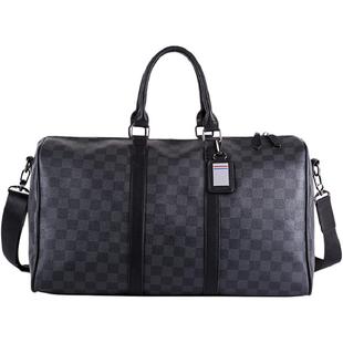 潮牌时尚登机包大容量单肩斜挎行李包格子旅行包百搭短途出差包