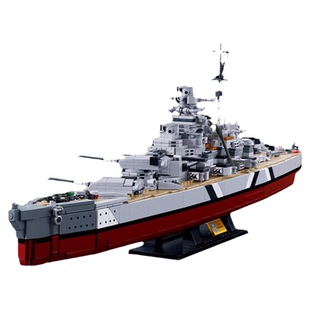 小鲁班积木军舰二战俾斯麦号战列舰玩具男孩拼装军事航母模型礼物