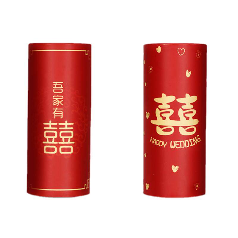 婚礼纪婚庆桶装抽纸结婚喜庆圆筒纸巾三层50抽12桶装环保原生木浆
