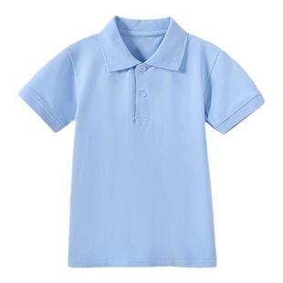 罗蒙男童短袖POLO衫蓝色女童校园班服小学生白色藏青儿童夏季T恤