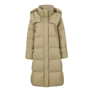 朗曼笛羽绒服女中长款收腰连帽过膝鸭绒外套2025冬季新款连帽上衣