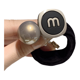 韩国珍珠字母金属发圈高弹力扎发橡皮筋百搭气质复古高马尾发饰