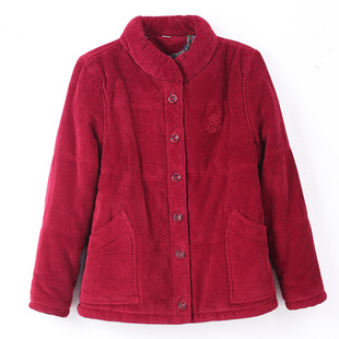 冬季新款复古灯芯绒保暖棉服外套中长款全棉条绒大码棉袄奶奶装女