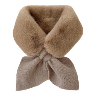 美拉德毛毛围脖女秋冬季加厚脖子保暖毛绒脖套交叉毛领子咖色围巾