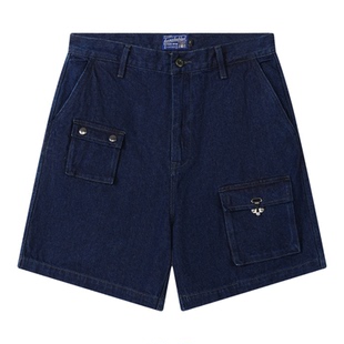 Korakublue/蓝布屋夏季美式复古军事风工装休闲牛仔甲板短裤男N1J