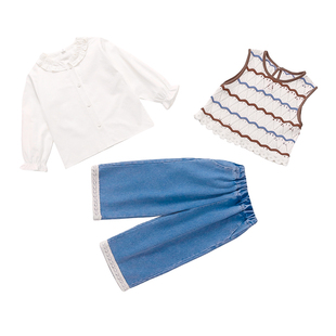 女童春装2026新款套装洋气马甲儿童春季时髦宝宝炸街巨好看三件套