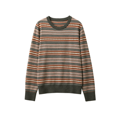 精纺羊毛可机洗提花费尔岛针织衫