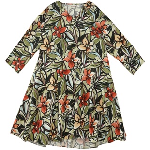 【100%棉】阁兰秀春秋新款印花连衣裙中袖V领碎花A字裙气质减龄