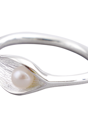 树叶珍珠戒指女s925银