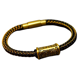 诺诗珠宝足金饕餮图腾转运珠手链黑金本命年招财纳福情侣手工手绳