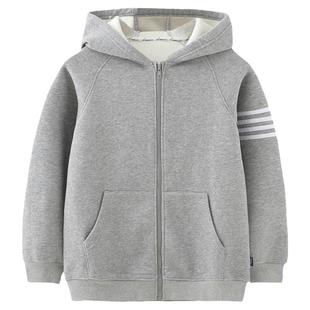 胖男童加绒外套中大童连帽拉链衫2025新款秋冬装加肥加大学生卫衣