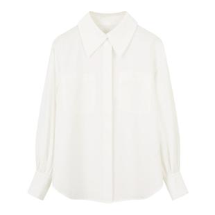 弥古法式白色泡泡袖衬衫女秋冬打底内搭上衣高级感宽松灯笼袖衬衣