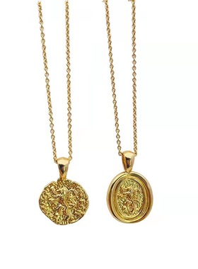 ins冷淡风吊坠项链狮子金币圆牌