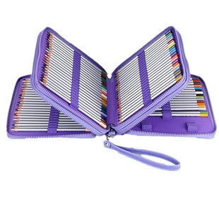 热销高档120孔皮质笔袋美术素描画笔彩铅120色收纳笔帘文具盒包邮