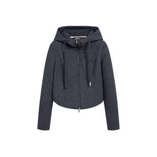 Desigual修身连帽弧形下摆灰色女士外套