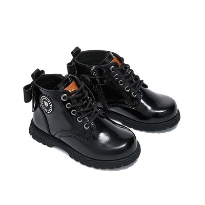 泰兰尼斯meta秋季新款女童鞋马丁靴儿童靴子短靴小童软底黑色皮鞋