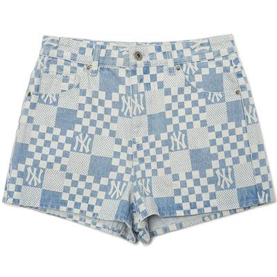 MLB官方女牛仔裤棋盘格印花短裤