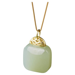 七彩云南天然和田玉吊坠小方糖挂坠女款项链软玉挂件玉石送礼物