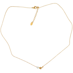 甜美海豚珍珠项链钛钢镀18K金锁骨链简约小巧气质颈链女链子叠戴