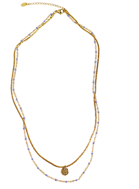 个性高级感紫色圆珠双层钛钢项链