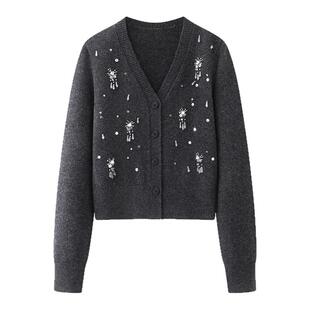 ariose艾诺丝槿官方旗舰店正品2026春季新钉珠针织衫毛衣BR167105