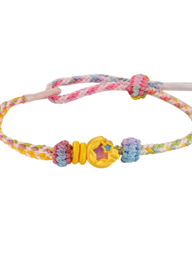 足金许愿星转运珠黄金手绳送女友