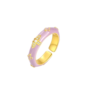 周大生珐琅戒指纯银精致高级感紫色开口戒食指戒生日礼物送女友