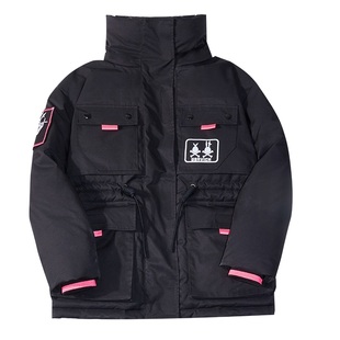 【159/件】EPTISON羽绒服女2025新款冬工装风白鸭绒连帽黑色外套