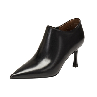 董洁同款真美诗高知分子2025冬新款羊皮8cm高跟踝靴时装靴短靴女