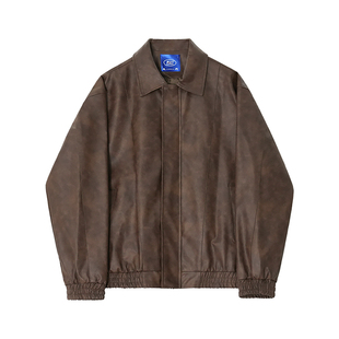 MRCYC痞帅短款机车皮夹克男士春季美拉德风外套韩系宽松翻领皮衣