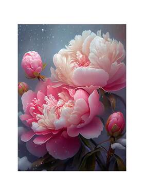 牡丹花卉钻石画满钻新款手工贴画