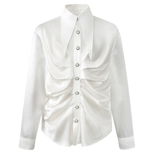 BIRTH OF ROYAL CHILD.BORC 【刘宇宁同款】宫廷胸褶衬衫真丝上衣