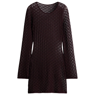 HM女装毛针织衫春季红色毛衣闪光网眼针织上衣1314866