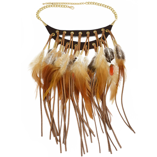 波西米亚风吉普赛印第安非洲部落羽毛流苏项链个性夸张配饰品颈链