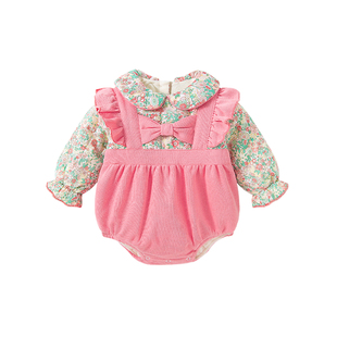 新生婴儿衣服冬季连体衣女宝宝秋冬过年新年满月喜庆百天公主哈衣