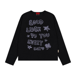 GOODBAI GOODEES撞色slogan蕾丝星星长袖T恤