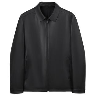 劲霸男装男士皮夹克秋冬新款爸爸装翻领商务真皮皮衣皮装外套