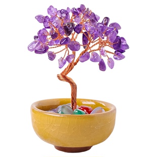 【杭州灵隐】粉水晶紫水晶黄水晶富桂树发财转运桌面摆台摆件装饰