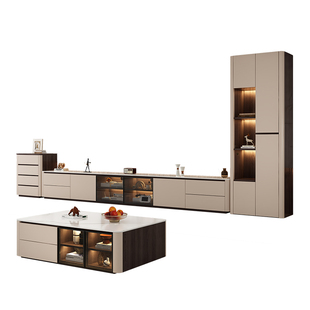 全实木岩板电视柜茶几组合现代简约客厅家用落地储物高柜电视机柜