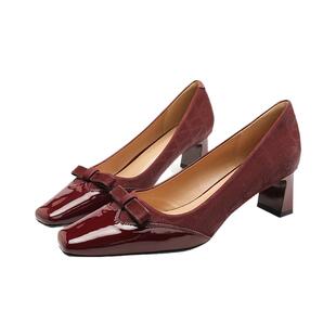 羊皮版dingyun丁允高跟鞋红色复古单鞋订婚鞋中跟新娘秀禾鞋方头