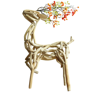 手工木质创意发光鹿卧室客厅装饰品民宿工艺品办公区玄关桌面摆件