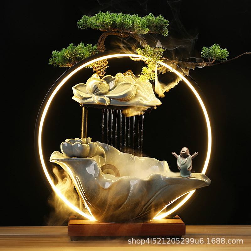 中式循环流水器喷泉招财陶瓷生财办公室礼品客厅高档开业桌面摆件